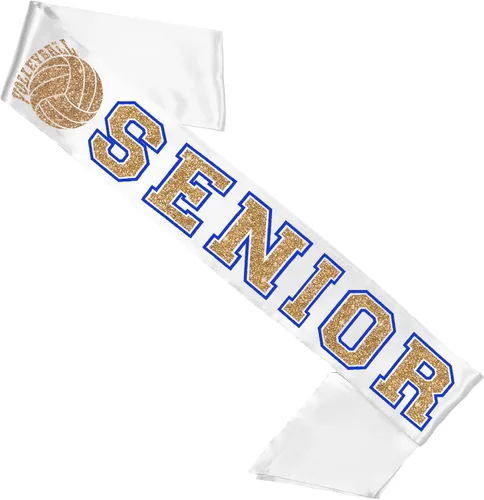 Miniatura 7 de Senior - Banda de voleibol azul – Gold Sparkle Voleibol azul real contorno blanco banda de satén de grado premium – Suministros de Rally de Pep