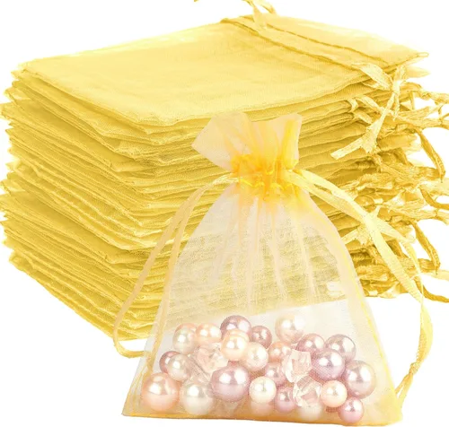 Miniatura 17 de Bolsas de organza, bolsa de organza transparente, 50 unidades, pequeñas bolsas de organza con cordón de 3 x 4 pulgadas, bolsas de regalo de joyería