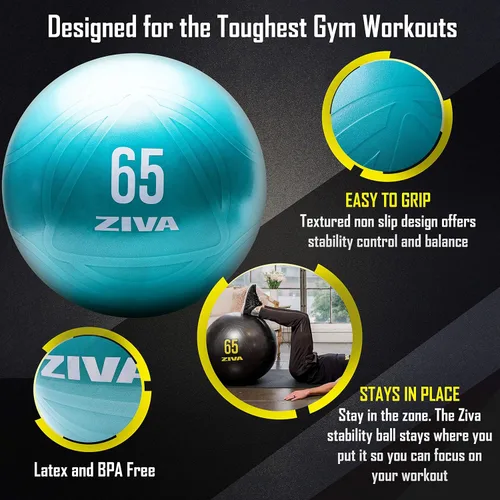 Miniatura 6 de Ziva Pelota de ejercicio de fitness con núcleo antiestallido, pelota de yoga antideslizante de grado profesional para equilibrio de estabilidad