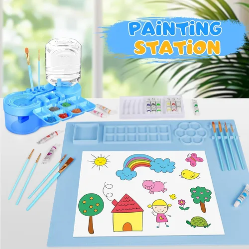 Miniatura 8 de Kits de pintura artística, estación de pintura, incluyendo limpiador de pinceles de pintura mejorado, tapete de pintura de silicona de 20 x 16 Azul