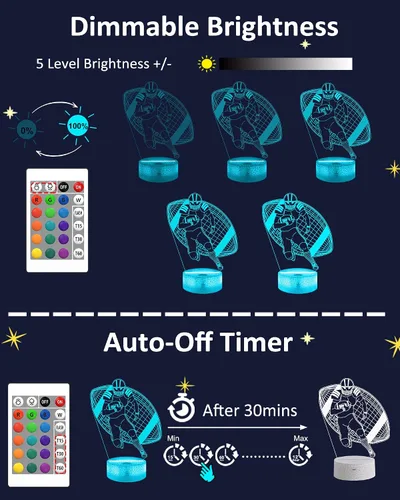 Miniatura 3 de Attivolife Luz nocturna de jugador de fútbol americano para niños, lámpara LED de ilusión de rugby 3D, 16 colores cambiantes con control remoto