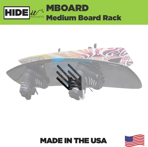 Miniatura 2 de HIDEit Mounts MBoard - Estante universal mediano fabricado en EE. UU., estante de pared horizontal de acero sumergido de goma, estante de wakeboard
