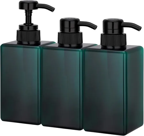 Miniatura 19 de Suream Botellas de prensa de bomba recargables de 9.5 onzas, dispensador de champú y acondicionador de plástico, botella vacía cosmética Azul pavo
