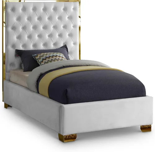 Miniatura 10 de Meridian Furniture Colección Lana Modern Cama tapizada de terciopelo contemporáneo con acolchado profundo detallado y patas doradas, tamaño Verde