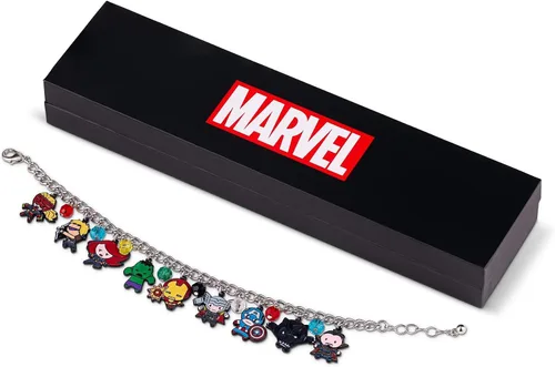 Miniatura 4 de The Avengers Chibi Form Characters - Pulsera esmaltada de 0.591 in Pulsera de cadena con acabado de plata pulida con cuentas
