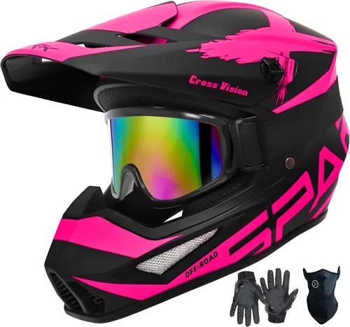 Miniatura 8 de Casco de motocross, ATV para jóvenes y niños, casco de motocicleta todoterreno BMX de 4 ruedas, con certificado DOT, con guantes y máscara de gafas
