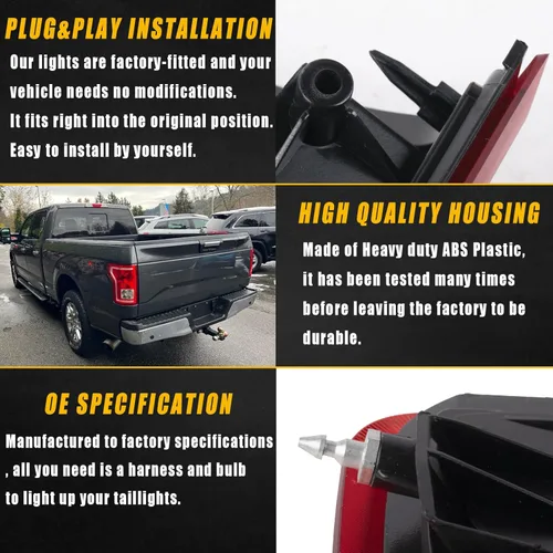 Miniatura 5 de Boine Luz trasera izquierda del lado del conductor compatible con Ford F150 F-150 2015 2016 2017 Lámparas de freno de luz trasera - Bombilla