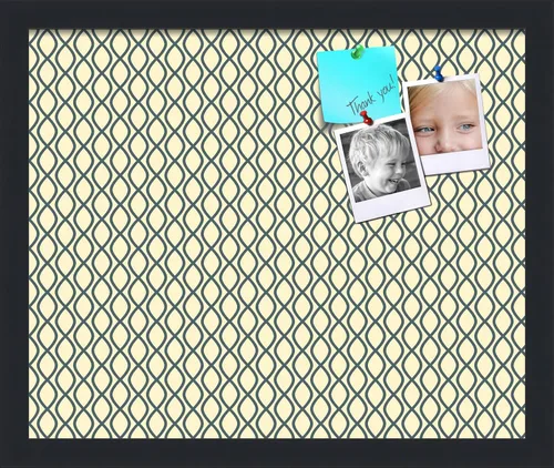 Miniatura 178 de PinPix Tablero de anuncios de corcho de 13 x 13 pulgadas. Este tablero decorativo enmarcado viene con diseño de ondas en blanco y negro y un marco