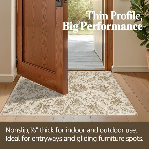 Miniatura 75 de jinchan Lima - Alfombra simétrica floral geométrica lavable, alfombra de entrada de medio círculo de 2 x 3, alfombra de media luna, suave y Azul