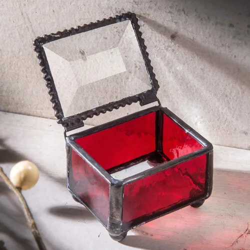 Miniatura 3 de Caja de anillo de vitral roja pequeña joyería recuerdo baratija - Caja J Devlin 325-4