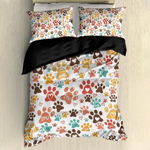 Miniatura 27 de Juego de funda de edredón con diseño de pata de perro, diseño de pata de cachorro, color beige, con 2 fundas de almohada