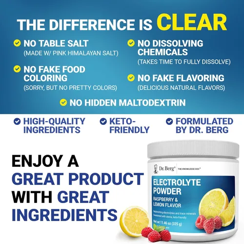 Miniatura 5 de Dr. Berg Zero Sugar Hydration Keto Electrolyte Powder - Mejorado con 1000 mg de potasio y sal rosa real del Himalaya (no sal de mesa) – Suplemento
