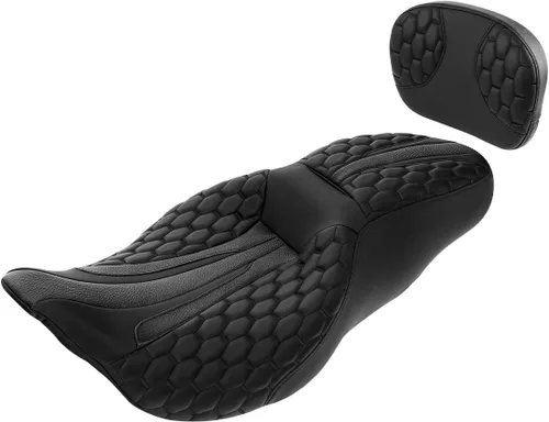 Miniatura 38 de Asiento de conductor, pasajero y piloto - SLMOTO Asiento de motocicleta de una pieza para 2 personas, compatible con Harley Touring Road King CVO