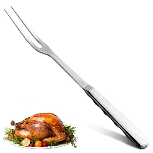 Tenedor para carne de 2 puntas, tenedor de acero inoxidable de 11 pulgadas, de dos puntas, con superficie pulida y mango ergonómico, utensilio de
