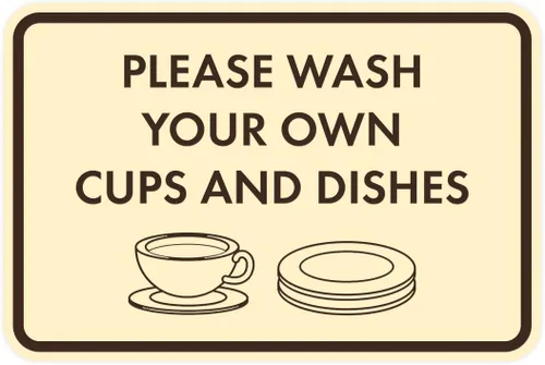 Miniatura 36 de Letrero clásico enmarcado con texto en inglés «Please Wash Your Own Cups and Dishes» (oro cepillado), pequeño