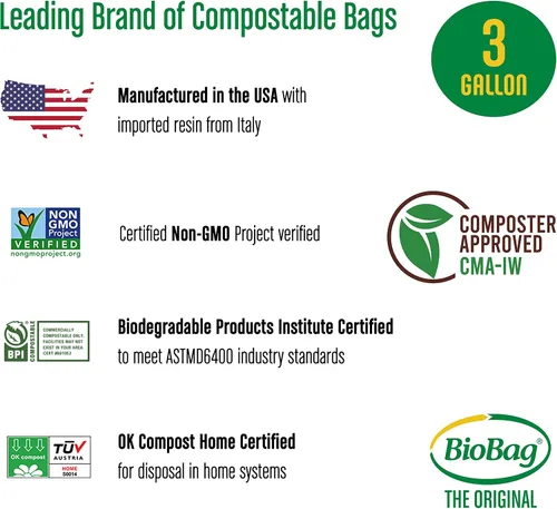 Miniatura 4 de Bolsas compostables de 3 galones para restos de comida de BioBag, 100 unidades, certificadas por BPI, cumplen con los estándares ASTM D6400