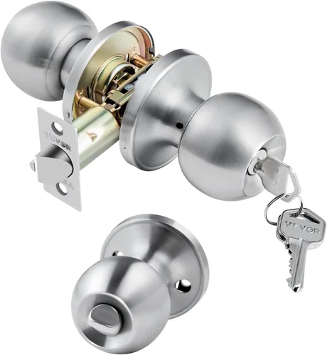 VEVOR Pomo de puerta de entrada con llave, perilla de puerta de níquel satinado con bola redonda, exterior con llave y cerradura de giro de pulgar