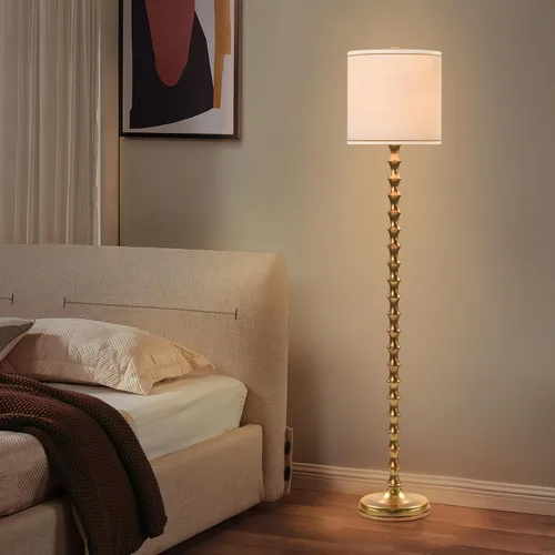 Miniatura 6 de EUO Lámpara de pie dorada de 64.5 pulgadas para sala de estar, lámparas de pie de bambú doradas para dormitorio, lámpara alta y delgada