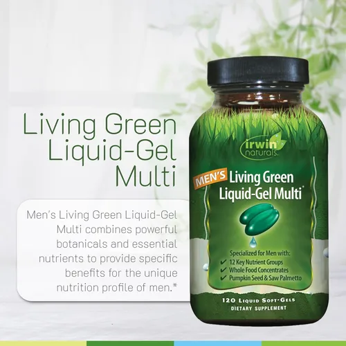 Miniatura 5 de Irwin Naturals Men's Living Green Liquid Gel Multi - 70 nutrientes esenciales, suplementos vitamínicos de espectro completo para hombres, mezcla