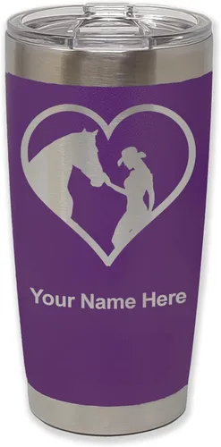 Miniatura 38 de LaserGram Vaso aislado al vacío de 20 onzas, corazón de vaquera de caballo, grabado personalizado incluido (negro)