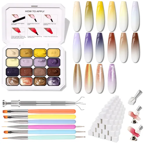 Miniatura 11 de Sponge Pat Paint Gel de Uñas, Gel Degradado para Uñas Ombre, Rubor de Uñas Floreciente Aura Uñas Removedor de Dibujo Pintura Floral Arte de Uñas 16