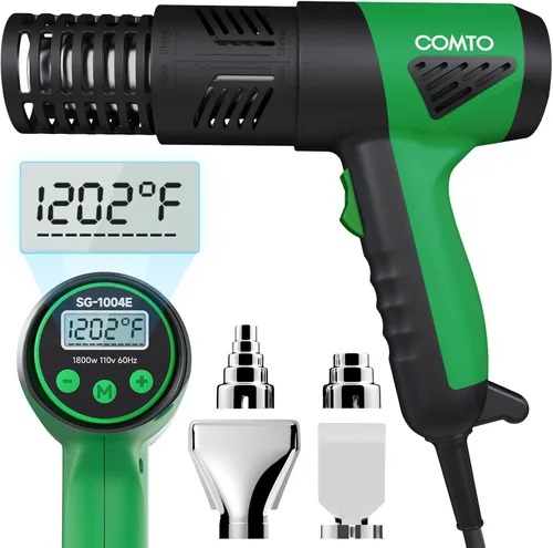 Miniatura 9 de Pistola de calor de 1800 W, calentamiento rápido, 122℉-1202℉, pistola de aire caliente resistente, control de temperatura variable, protección