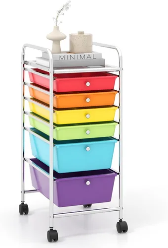 RELAX4LIFE Carrito de Almacenamiento Rodante de 6 Cajones - Organización del Aula sobre Ruedas con Cajones de Plástico Extraíbles, Carrito de Arte y