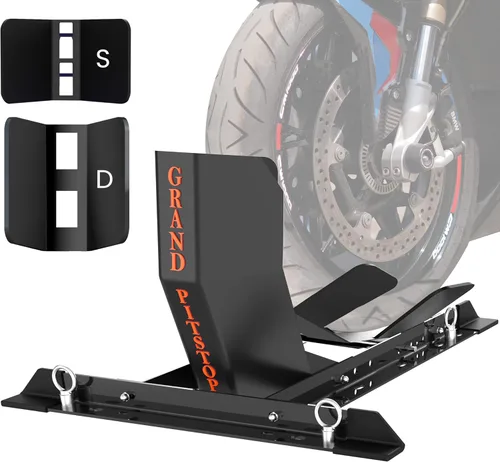 Miniatura 7 de GRAND PITSTOP Calzo de rueda universal para soporte de motocicleta para remolque, completamente ajustable, desmontable y plegable (negro)