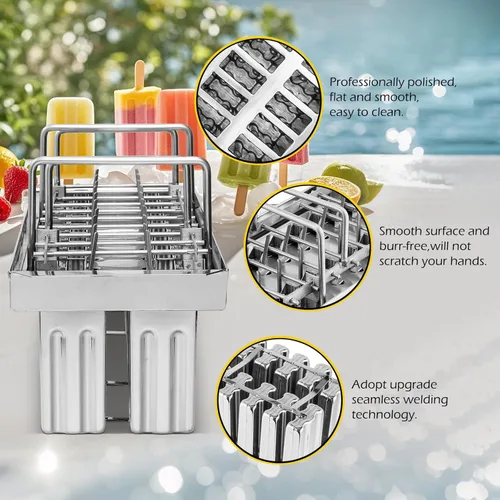 Miniatura 6 de Dyna-Living Moldes comerciales para paletas, 20 piezas de cabezales planos con doble ranura de acero inoxidable, moldes de paletas de helado