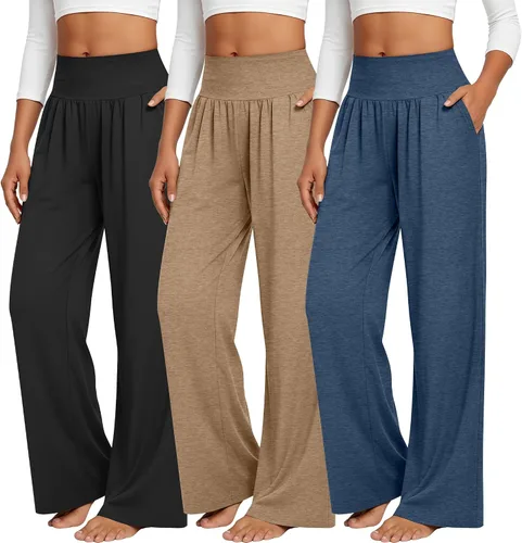 Miniatura 57 de Neer - Conjunto de 3 pantalones de yoga de pierna ancha para mujer - Pantalones deportivos cómodos, holgados, de cintura alta y casuales