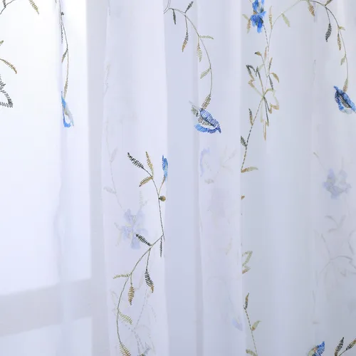 Miniatura 6 de Taisier Home Cortinas Traslúcidas Blancas Florales con Estampado de Flores y Bordado de Enredaderas para Dormitorio, Cortina con Bolsillo