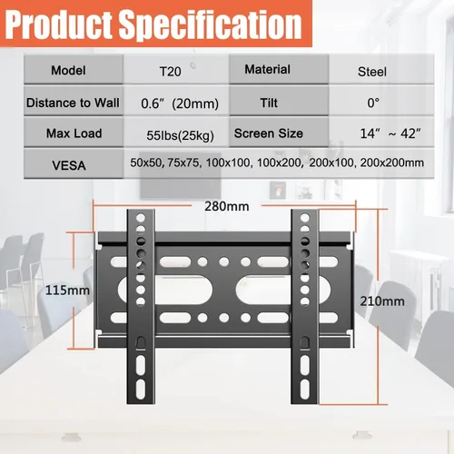 Miniatura 2 de Soporte fijo para monitor de TV para la mayoría de monitores de TV curvados planos de 14-42 pulgadas de 19, 24, 32, 40 pulgadas, montaje