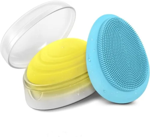 Miniatura 2 de Cepillo de masaje suave de silicona para limpieza facial, masajeador facial y estuche de almacenamiento, amarillo y azul