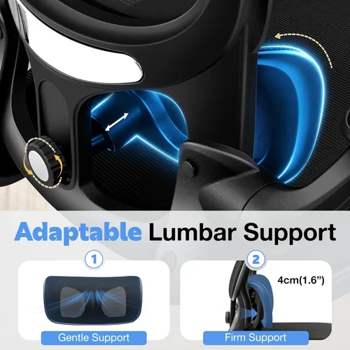 Miniatura 4 de ALLGOD Silla de oficina ergonómica, silla de escritorio ergonómica de malla transpirable con soporte lumbar ajustable, reposabrazos abatibles