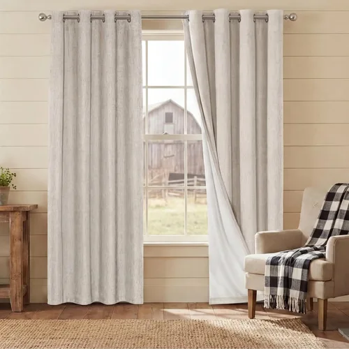 Miniatura 49 de Primitive - Cortinas opacas 100 % de lino texturizado natural para dormitorio, sala de estar, cortinas para ahorra energía, tela de arpillera