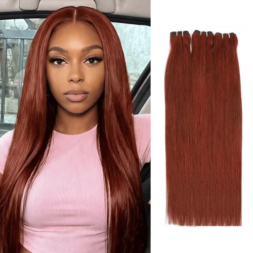 Paquetes de cabello humano lacio marrón rojizo doble 13A, completo y grueso rojo cobre, 100% cabello brasileño sin procesar, 3 tejidos, color