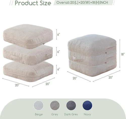 Miniatura 2 de HIGOGOGO Puf otomano de relleno cuadrado moderno relleno de espuma pufs de 20 x 18 pulgadas, otomanos modulares separados en cojines de suelo