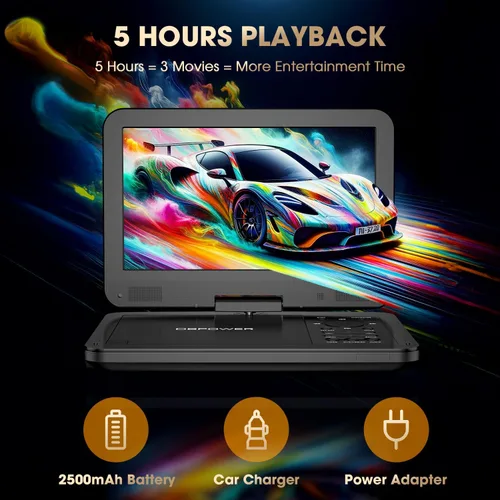 Miniatura 5 de DBPOWER - Reproductor de DVD portátil de 12 pulgadas con batería recargable de 5 horas, pantalla giratoria de 10 pulgadas, ranura para tarjeta SD