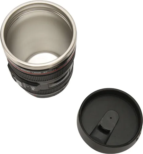 Miniatura 4 de Fdit Taza de café con lente de cámara, taza de viaje de acero inoxidable con tapa, negro, aislada, portátil, para fotógrafos, hombres y mujeres