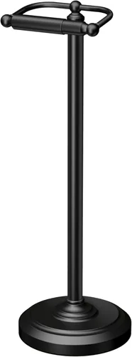 Gatco 1436MX, soporte de papel higiénico independiente, 22 pulgadas de alto, negro mate/base ponderada de pie para papel higiénico