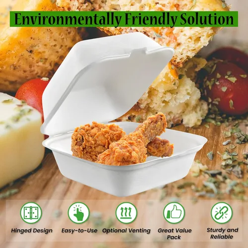 Miniatura 7 de Recipientes de comida para llevar con un solo compartimento 100% compostable, 6 x 6 pulgadas. 25 envases, bagazo desechable natural, biodegradable