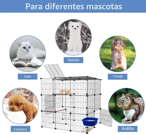 Miniatura 5 de Oneluck Jaulas para Gatos de 3 Niveles Recinto Interior Corralito DIY para Gatos Catio Desmontable Jaulas de Alambre Metálico para Gatos Jaula