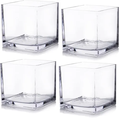 Miniatura 9 de EnovaFloral - Jarrón cuadrado de cristal (4 x 4 pulgadas), juego de 1 con portavelas flotantes para centros de mesa de boda y decoración de oficina