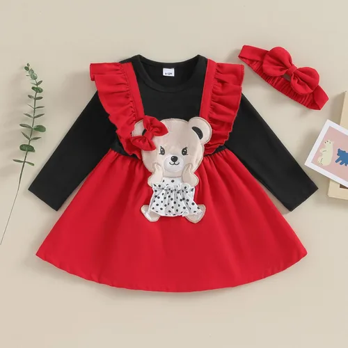 Miniatura 2 de Trajes de Navidad para niñas pequeñas, vestido de manga larga, falda vintage de encaje de una pieza, vestido de fiesta de terciopelo rojo, vestido