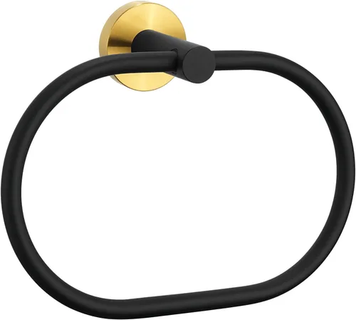 Angle Simple Toallero con forma de anilla giratorio, soporte para toallas de mano de acero inoxidable para baño, colgador para pared, negro y dorado