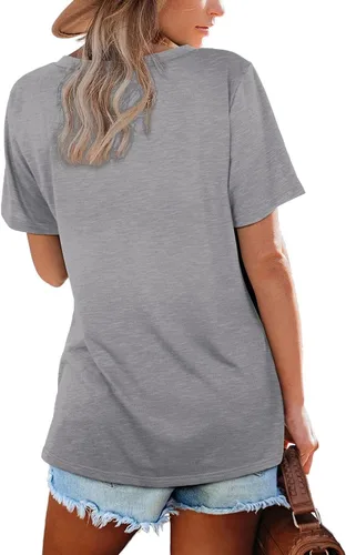 Miniatura 5 de Donnalla Paquete de 2 camisetas básicas de manga corta con cuello en V para mujer, color sólido