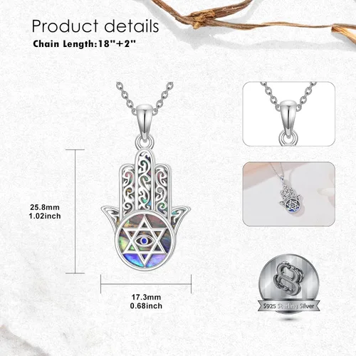 Miniatura 33 de PROESS Collar de plata de ley Hamsa Fátima collar de elefante, colgante de ojo azul, joyería para hombres, mujeres, niñas y niños