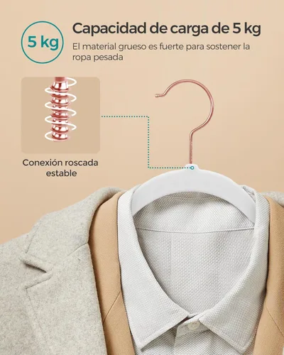 Miniatura 4 de SONGMICS Perchas delgadas de terciopelo, perchas antideslizantes con ganchos giratorios de oro rosa, ahorro de espacio, para armario, paquete de 50