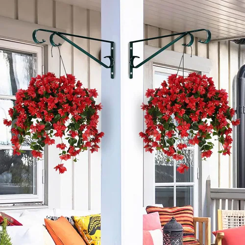 Miniatura 2 de Paquete de 2 ganchos de metal para plantas de 15.5 pulgadas para pared, soporte decorativo recto para plantas colgantes para comederos de aves