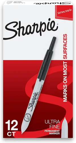 Sharpie Marcadores permanentes retráctiles, punta ultra fina, color negro, 12 unidades